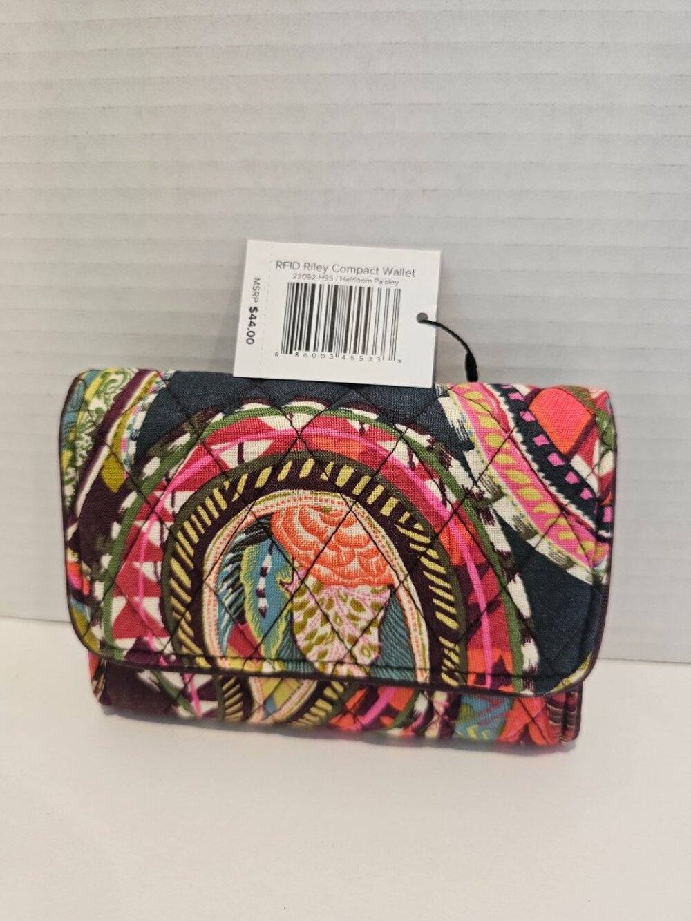 NWT RFID Riley Compact Wallet Heirloom Paisley Flowers Brown Green Pink Orange - Picture 6 of 12